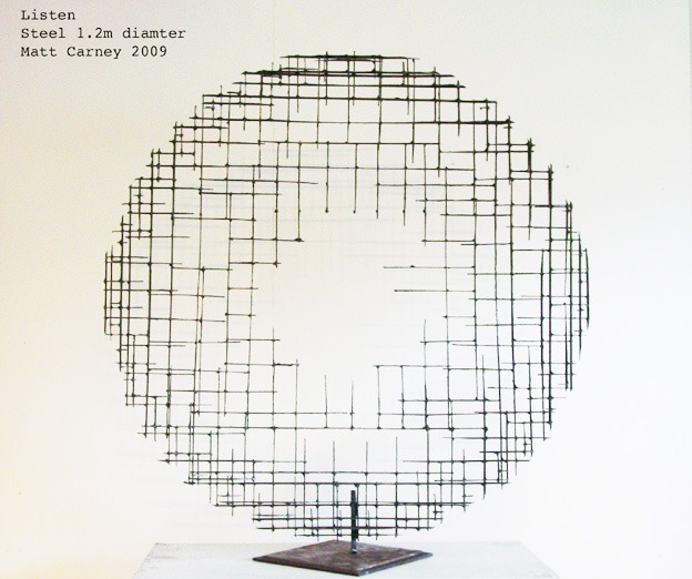 a sculpture of a cross hatched circle