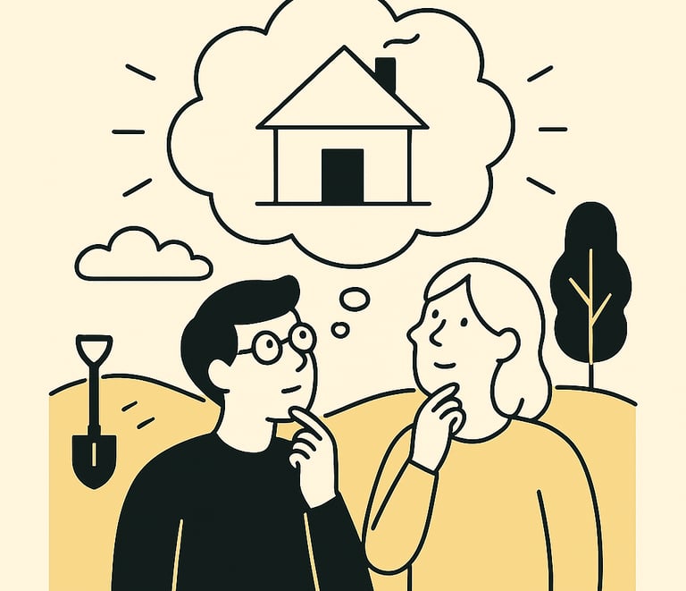 Dos personas imaginando cómo podría ser su futura casa. Arquitectura con sentido.
