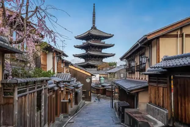 Yasaka Pagoda and historic Higashiyama streets, scenic Kyoto private tour view.