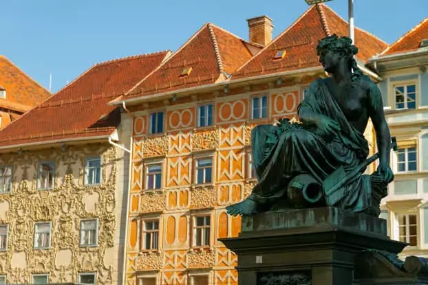 Statue of Archduke Johann at the Hauptplatz main square in Graz.