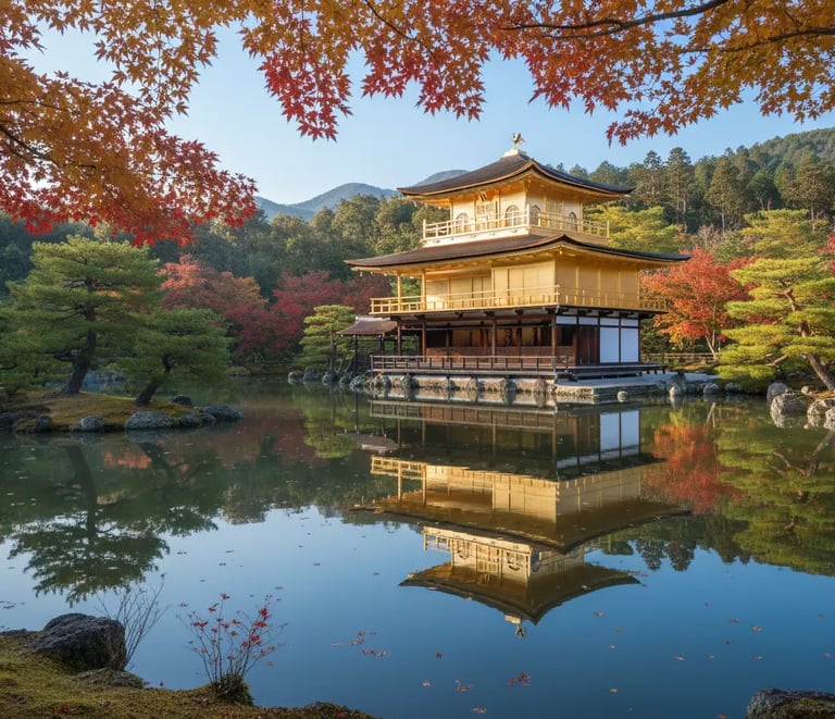 Golden Pavilion Kinkaku-ji pond reflection, Kyoto day trip.