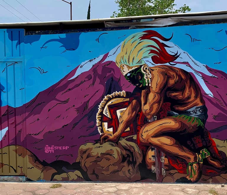 street art of the myth of Popocatépetl and Iztaccíhuatl