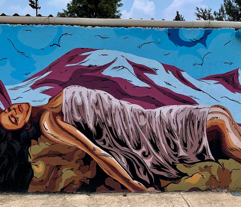 street art of the myth of Popocatépetl and Iztaccíhuatl