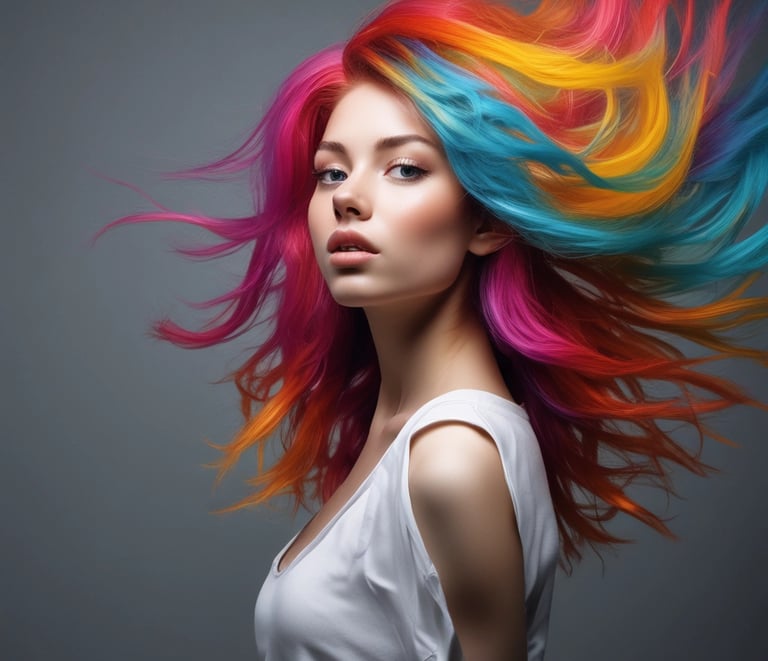 a woman with colorful hair and colorful hair