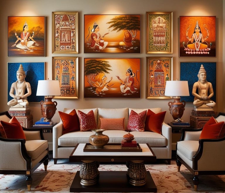 a living room with a couch and a table