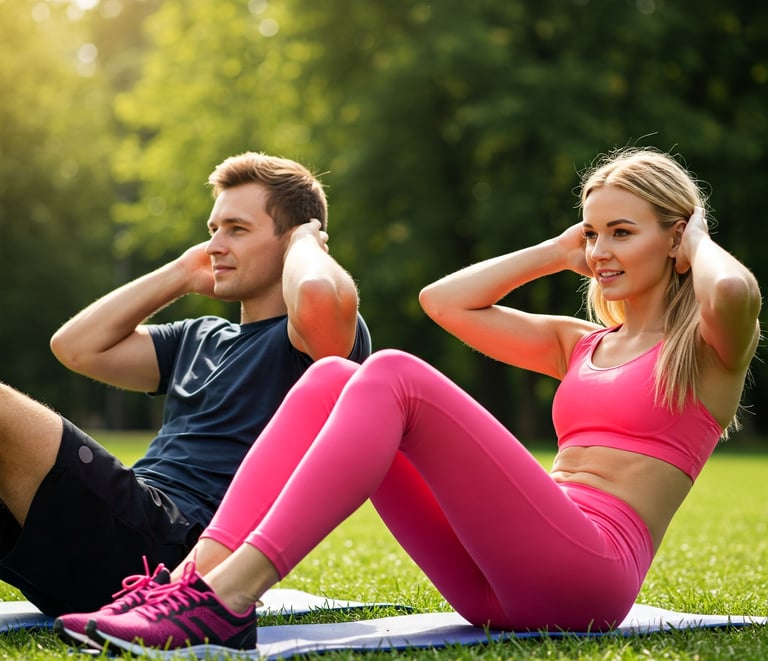 Mujer y Hombre haciendo abdominales