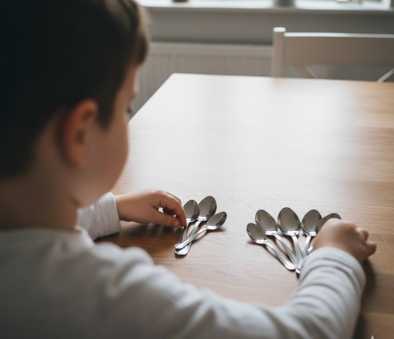 Child sorting spoons  at home