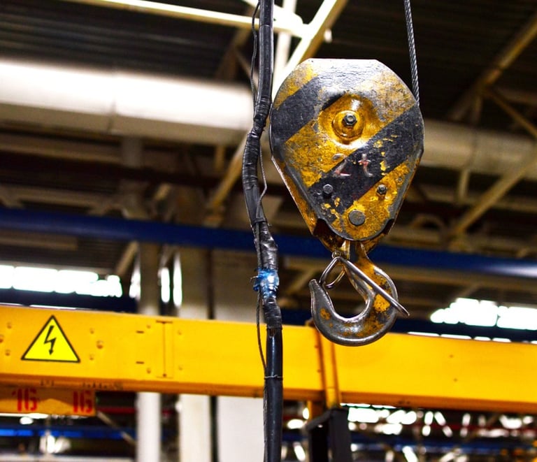 crane hook and pendant cable requiring repairs