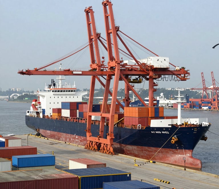 Vibrant marketplace in Gambia showcasing local crafts and French products.