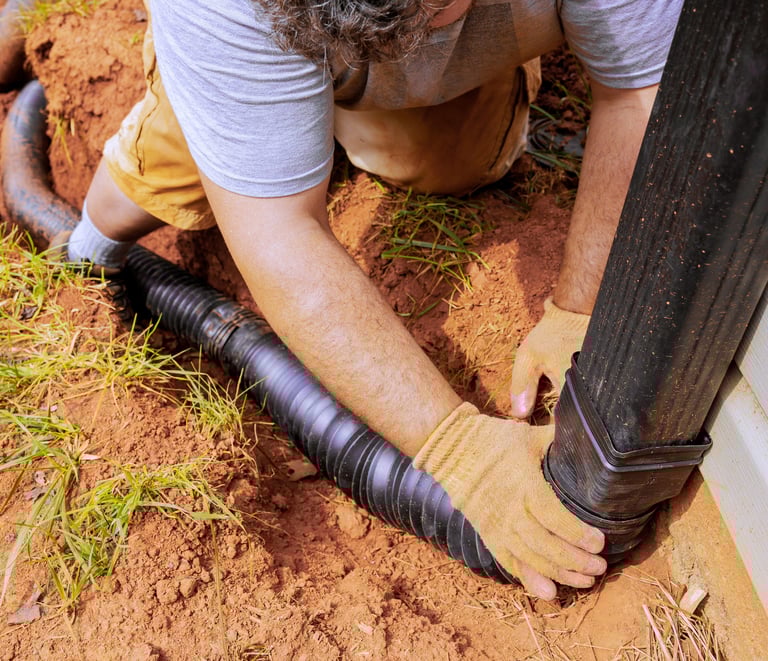 Professional buried downspout installation in Atlanta to prevent erosion and protect home foundation