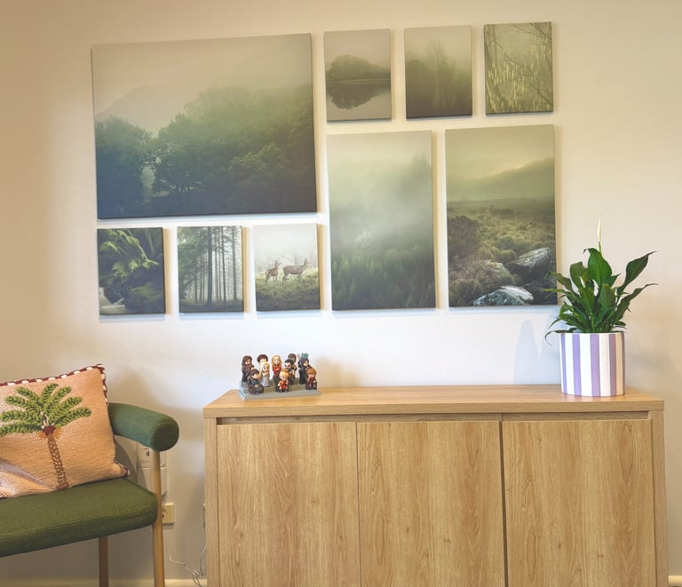 Calm psychologist consulting room with warm lighting and natural tones in Melbourne