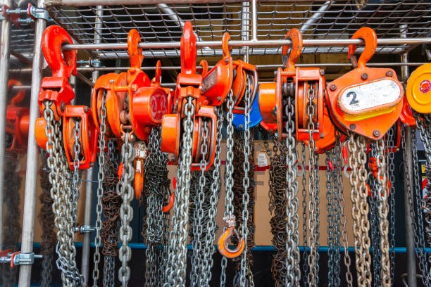 chain block on a rack being inspected