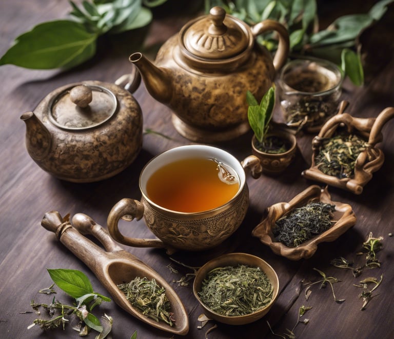 a teapot with tea and teapots on a table