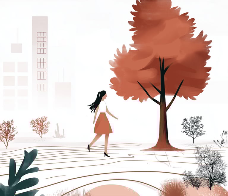 A woman and a tree in a park