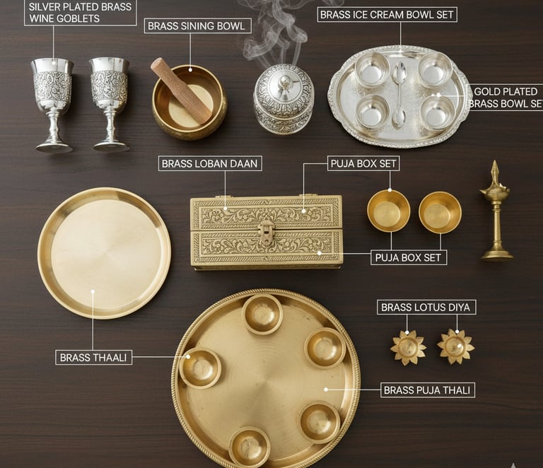 variety of handcrafted brass and silver-plated traditional indian corporate gifts