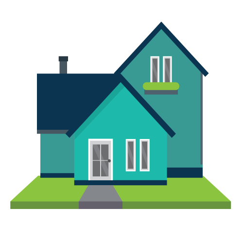 illustration of a house with green front yard and 2 stories