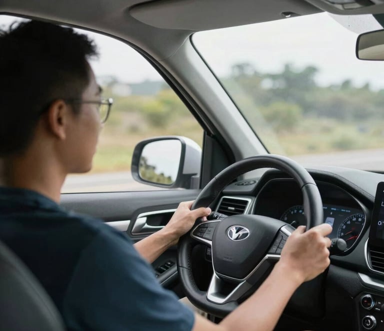 A friendly driver filling out a resume form with a pen on a clipboard.