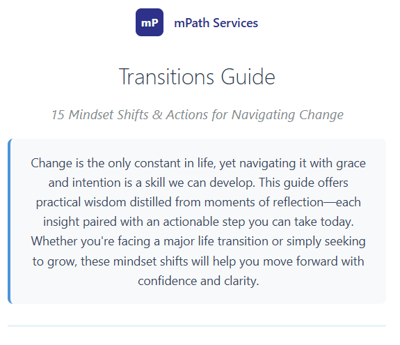 LIfe Transition Guide opening page screenshot