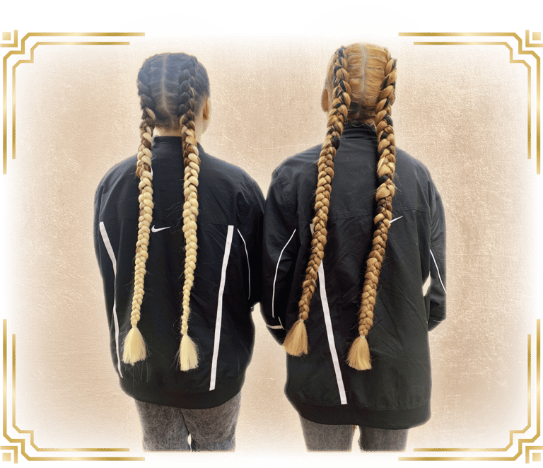 two girls with long hair and double dutch braids