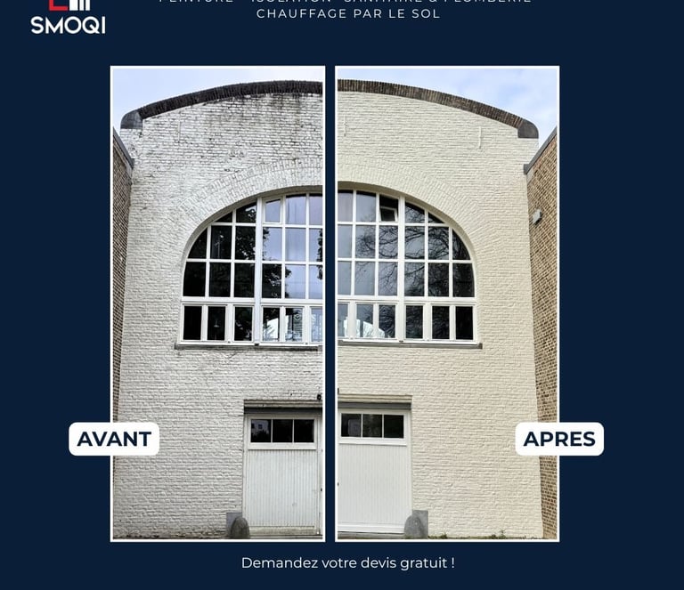 peinture sur façade en briques et sur boiseries réalisée à waterloo par smoqi srl