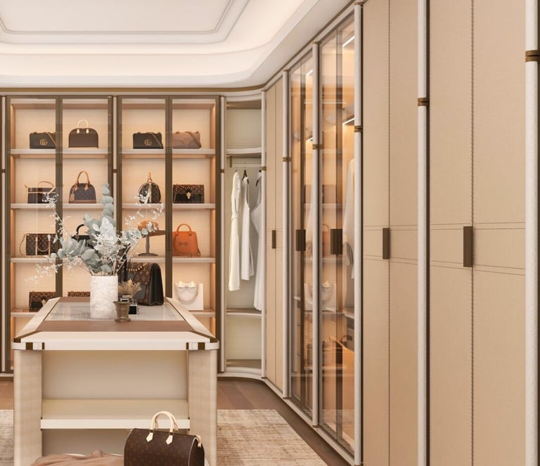 Warm contemporary wardrobe system for villas and apartments.
