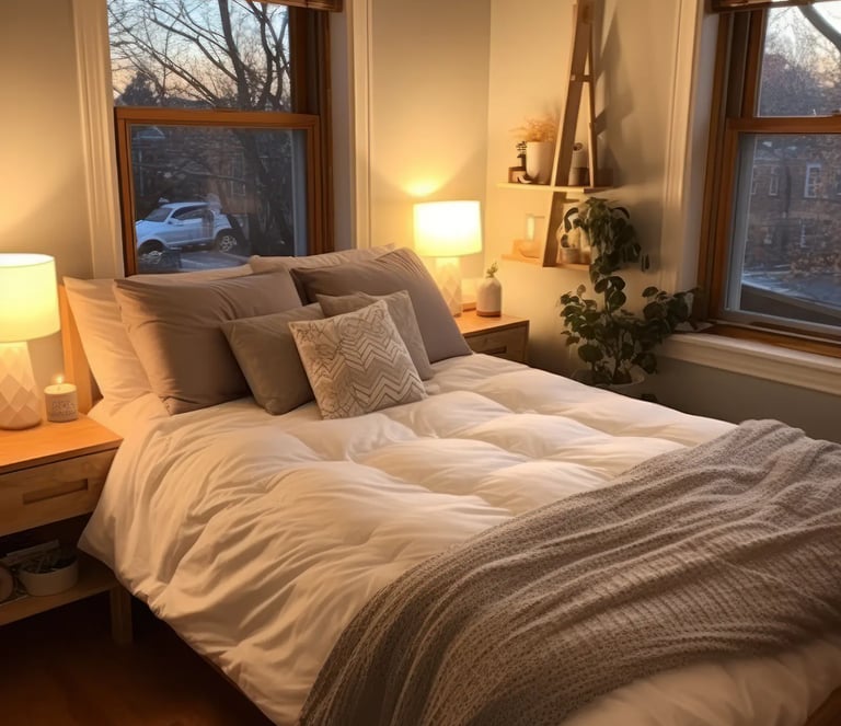 Clean and organized residential bedroom after professional home cleaning
