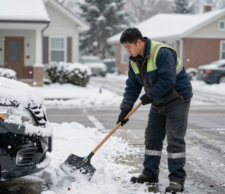 A skilled professional expertly sealing a driveway, the sun casting a warm glow over a pristine, polished surface.