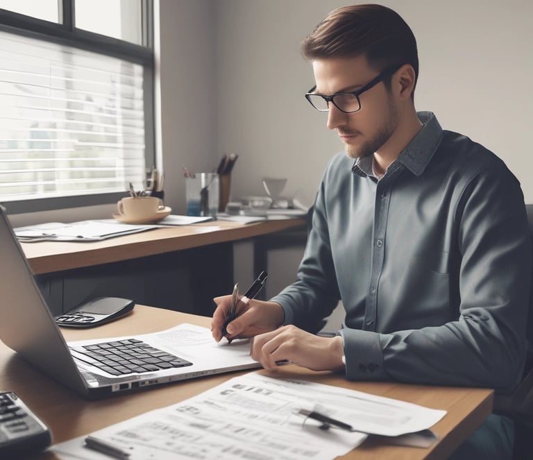 A dimly lit street scene at night features a brick building with a neon sign displaying the words 'INCOME TAX' in red and 'NOTARY PUBLIC' in green. A streetlight illuminates the space immediately around it, creating a contrast with the dark surroundings.