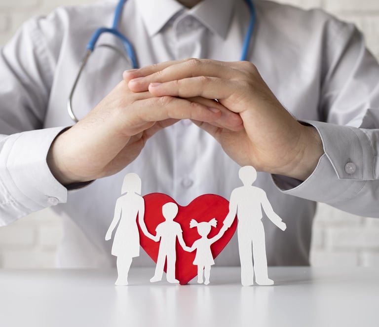 doctor giving shelter of his hands