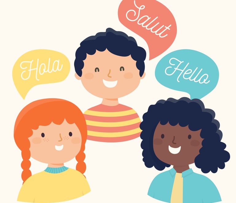kids talking in French, Spanish and English