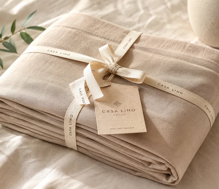 Empaque premium sostenible de sábanas y textiles de lino Casa Lino