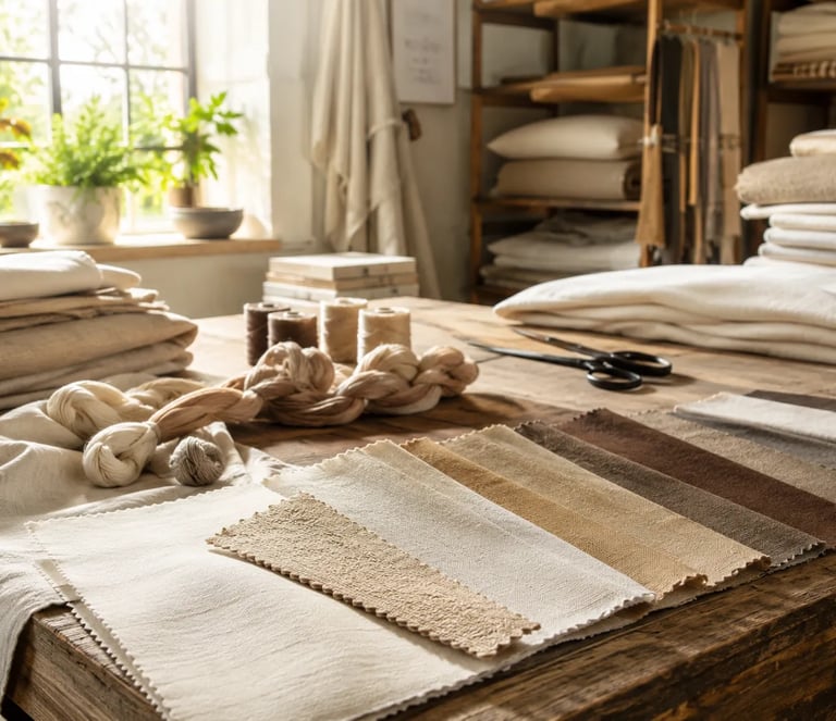 Rincón de descanso acogedor con textiles de lino y luz natural suave Casa Lino