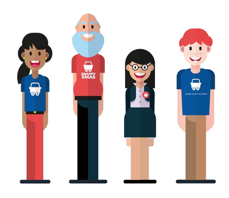 Flat vector illustration of a diverse group of people representing a delivery service team.