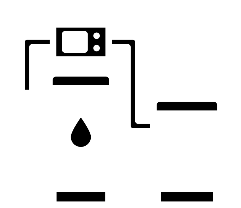 White outline icon of a whole house water softener system with filtration tank and brine tank.
