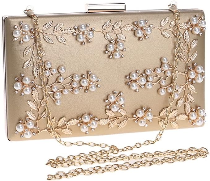 Prom Retro Vintage Look Neutral Beige Pearl Clutch Purse 