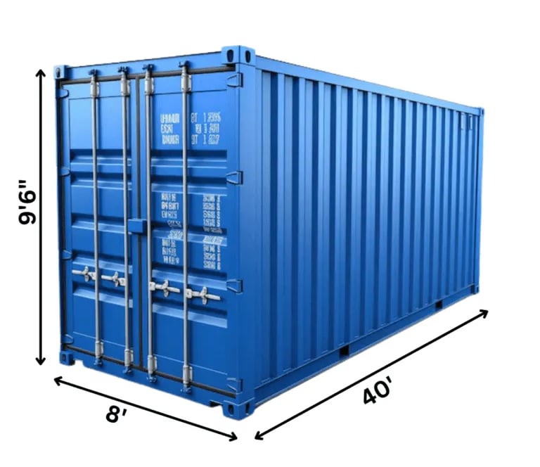 Blue 40ft High Cube Shipping Container with dimensions