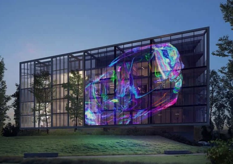 verre LED transparent vitrine vitrine magasin avec LED glass écran LED glass sur vitrage film LED