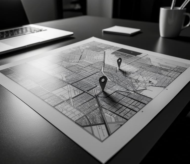 a map of a city with a pin pinpoint 