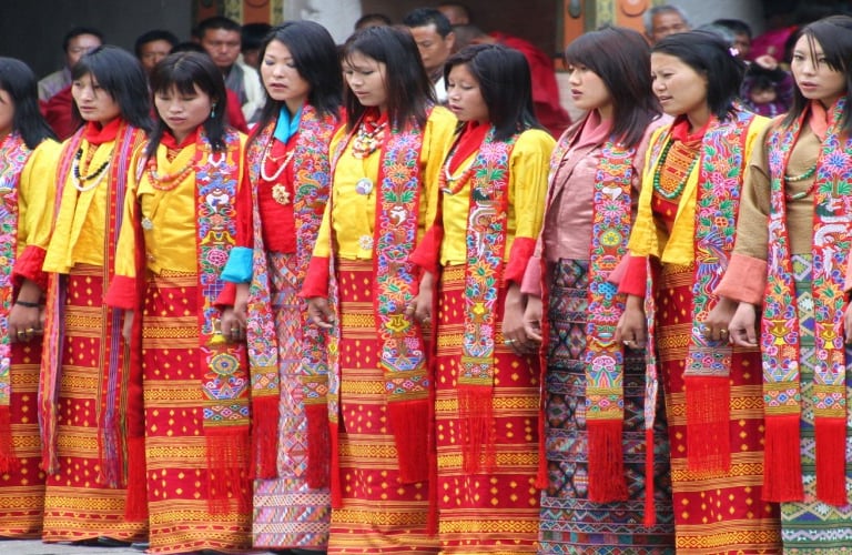 The-Bhutanese-Women-Performing-Traditional-Folk-Danc-During-Masked-Dance-Festival
