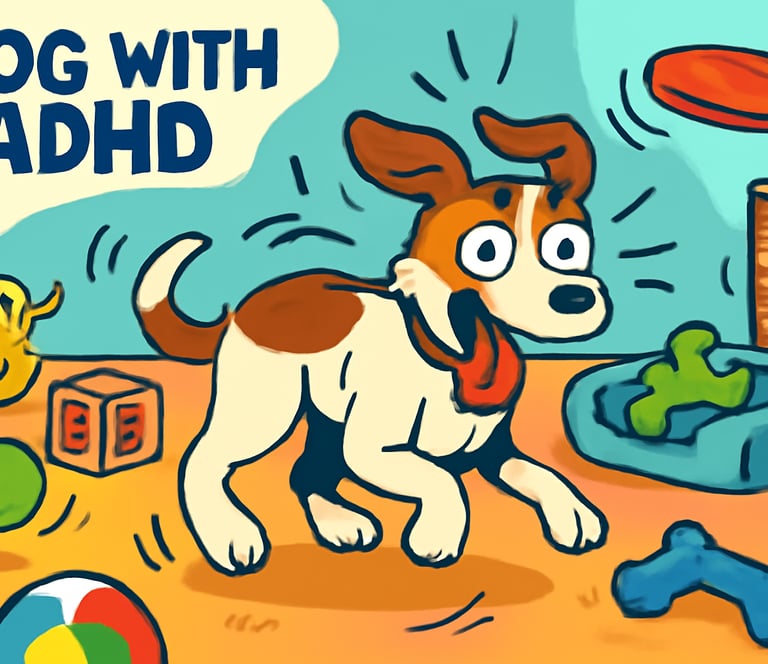 Animated potratit of a dog which seems to be oversimulated replicating ADHD