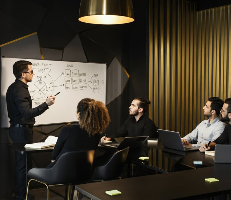 Verve Phoenix sales training session in a premium gold and black-accented conference room.