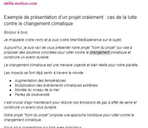 exemple de speech de présentation d'un projet pdf
