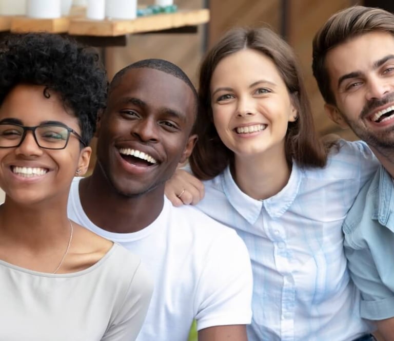 a group of people smiling
