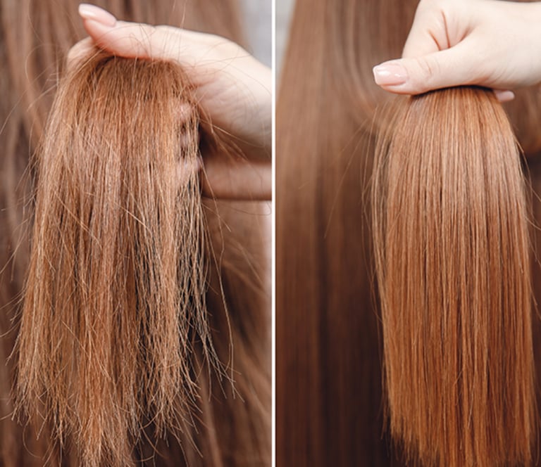 Hair with keratin treatment and without