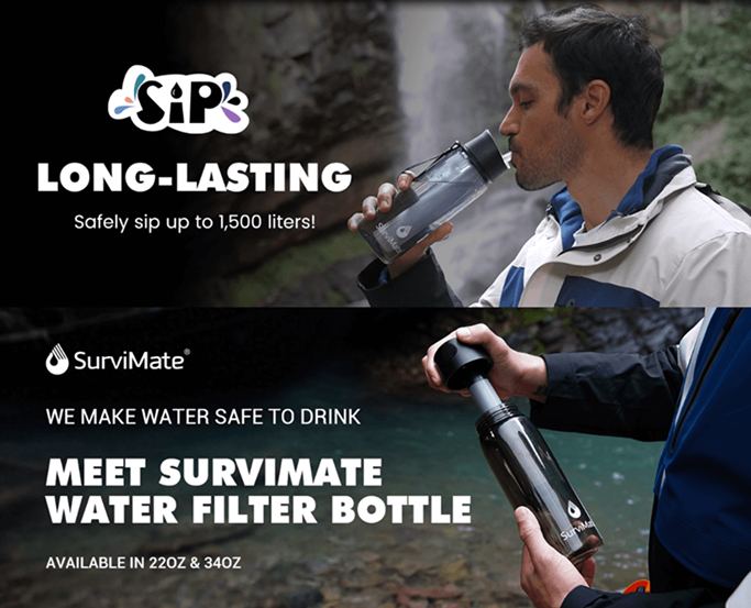 SurviMate Filtered Water Bottle, essential gear for visiting the best US National Parks for Summer
