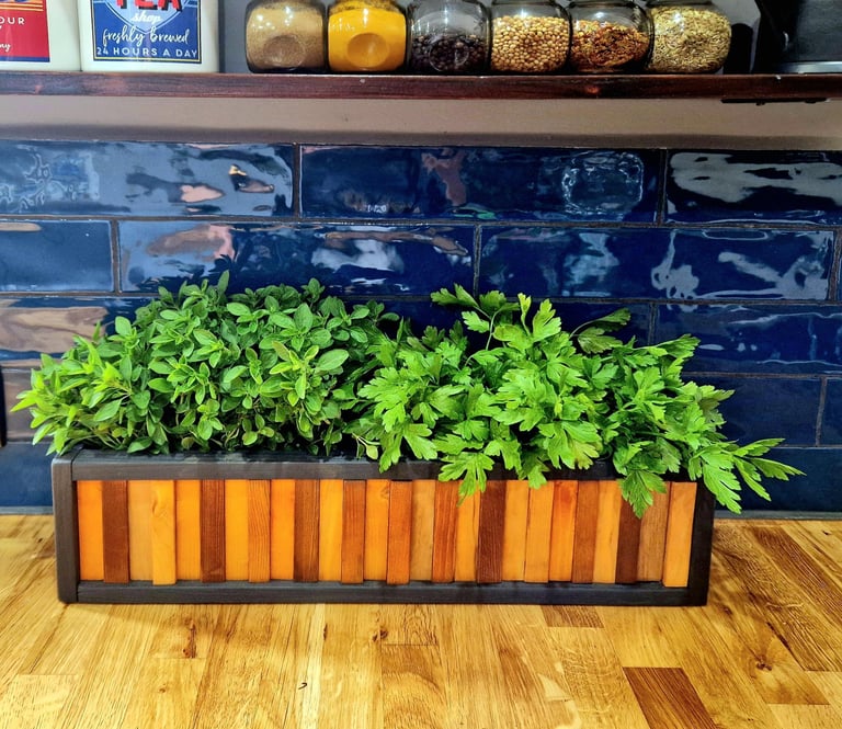 wooden planter herb box handmade from solid wood