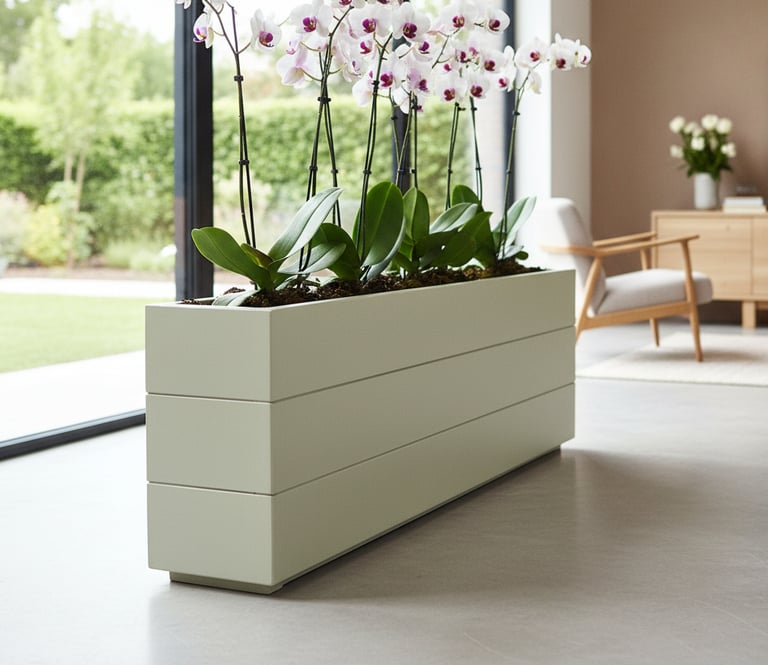 elegant indoor wooden planter painted in grey blue with patio tree made from wood