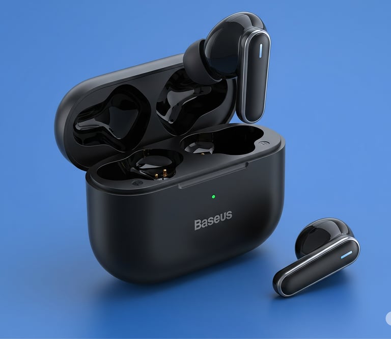 um par de fones de ouvido bluetooth com a base de um bluetooth