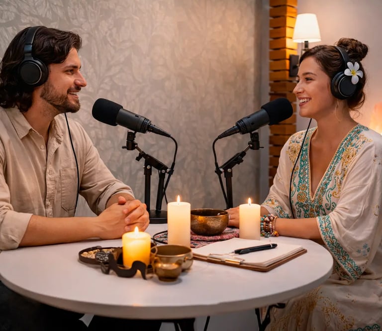 a man and woman sitting at a table with candles