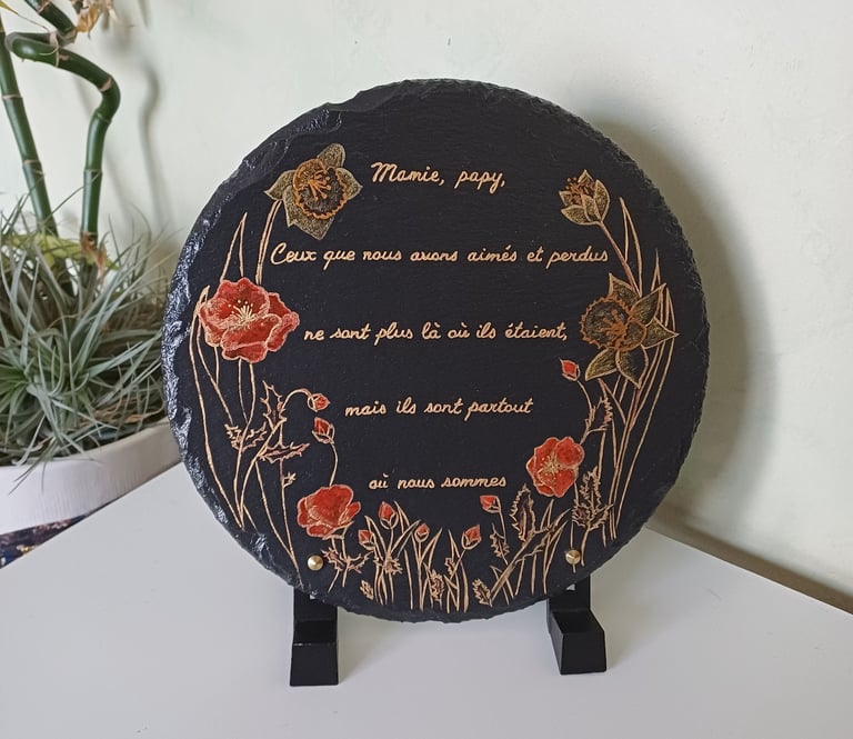 Plaque funéraire en ardoise, gravée, personnalisée ACHAT Sepulture 49